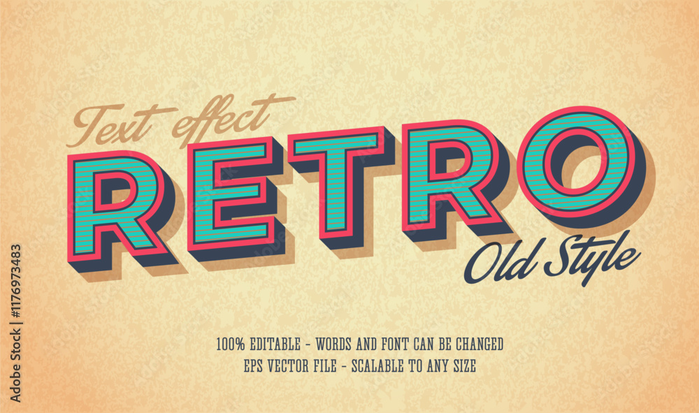 Fototapete colorful editable italic retro font and text effect 80s, 90s. editable text effect in retro style. v