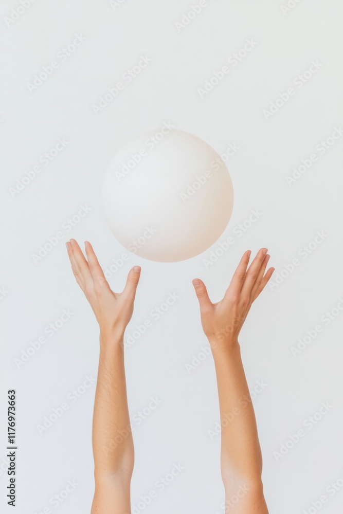 Poster Unity in Motion Diverse Hands Reaching for a Floating Sphere on Minimalist Background