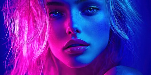 Obraz premium Woman with blue hair and a pinkish face
