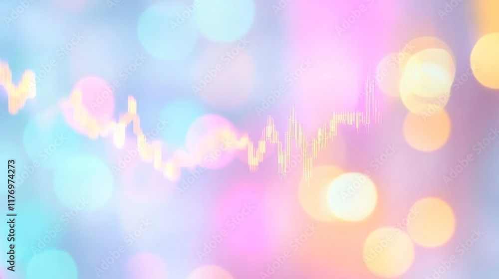 Poster pastel financial graphs with abstract bokeh background