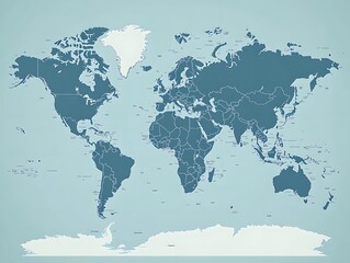 Abstract World Map with Dark Gray Continents, Minimalist Design, and 3D Relief Texture for Modern Graphic Design and Geographical Illustrations