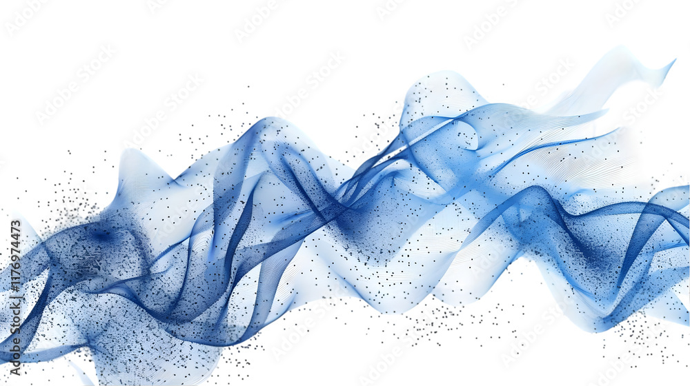Aufkleber flowing particles dots, wave pattern curve halftone shape . vector background concept of modern tech