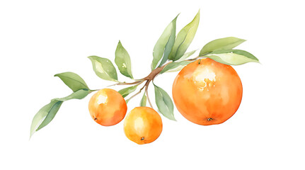 Watercolor Orange Fruit and Blossom Branch Illustration Isolated on Transparent Background