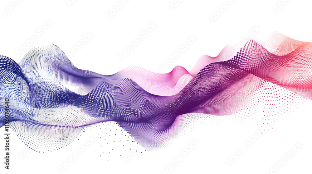 Poster flowing particles dots, wave pattern curve halftone shape . vector background concept of modern tech