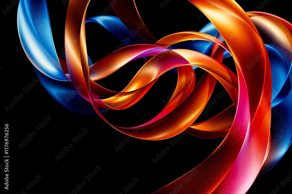 Aufkleber Abstract colorful ribbons intertwining with dynamic light effects on a black background.