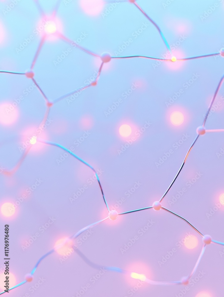 Fototapete glowing abstract network of translucent nodes and circuits on pastel background