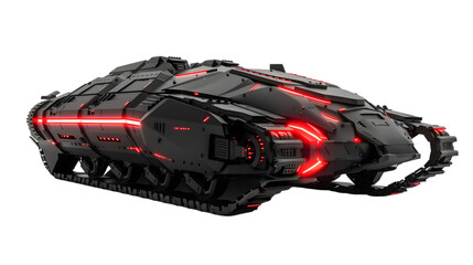 Futuristic black and red tank isolated on a transparent background