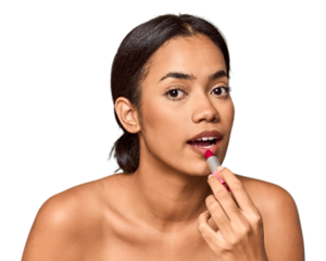 Filipino woman applying lipstick, beauty touch