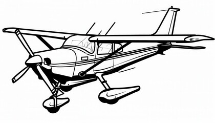 A stylized black and white illustration of a Cessna 172 Skyhawk. Ideal for aviation logos, apparel design, or educational materials.