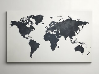 Abstract World Map with Dark Gray Continents, Minimalist Design, and 3D Relief Texture for Modern Graphic Design and Geographical Illustrations