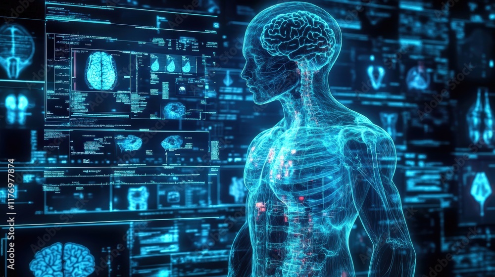 Poster digital representation of human anatomy and ai integration in medical technology for advanced health
