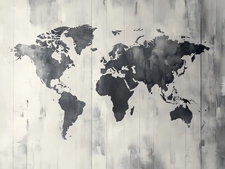 Abstract World Map with Dark Gray Continents, Minimalist Design, and 3D Relief Texture for Modern Graphic Design and Geographical Illustrations