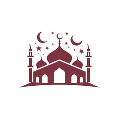 Silhouette of Mosque with Crescent Moons and Stars