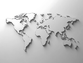 Abstract World Map with Dark Gray Continents, Minimalist Design, and 3D Relief Texture for Modern Graphic Design and Geographical Illustrations