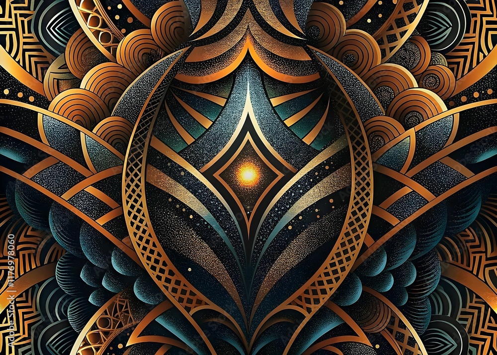 Poster intricate abstract design golden waves textures forms patterns