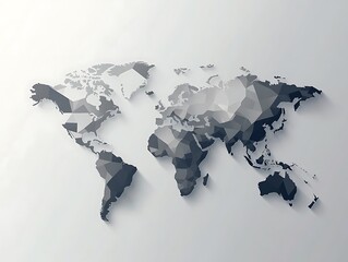 Abstract World Map with Dark Gray Continents, Minimalist Design, and 3D Relief Texture for Modern Graphic Design and Geographical Illustrations