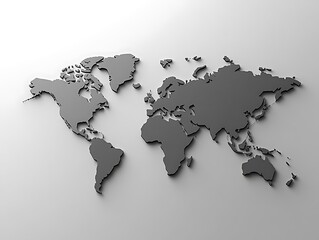 Abstract World Map with Dark Gray Continents, Minimalist Design, and 3D Relief Texture for Modern Graphic Design and Geographical Illustrations