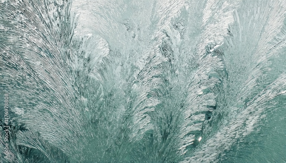 Poster Abstract icy texture with frost like crystalline patterns in teal and white tones, perfect for winter themed designs, banners, or backgrounds.

