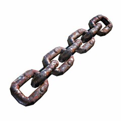 Fototapeta premium Close up of a rusty metal chain connecting strong links, isolated on a white background, representing strength, connection, and resilience