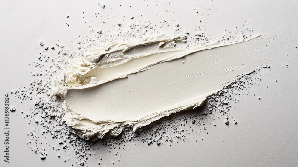 Poster smooth white paint swath on textured surface with dust and powder residue