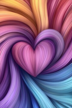 Abstract heart-shaped mark forming within vibrant swirling patterns, National Hickey Day, representing love and youthful spontaneity, ,