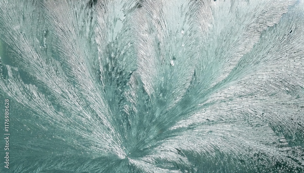 Poster Abstract icy texture with frost like crystalline patterns in teal and white tones, perfect for winter themed designs, banners, or backgrounds.


