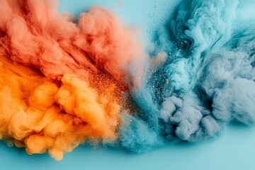 Obraz premium Abstract Colorful Ink Clouds Swirling Orange Teal and Glitter Explosion