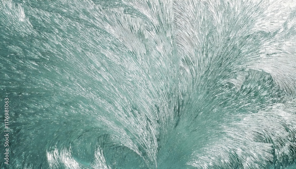 Poster abstract icy texture with frost like crystalline patterns in teal and white tones, perfect for winte