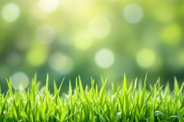 Fresh green grass with blurred natural background and soft sunlight.