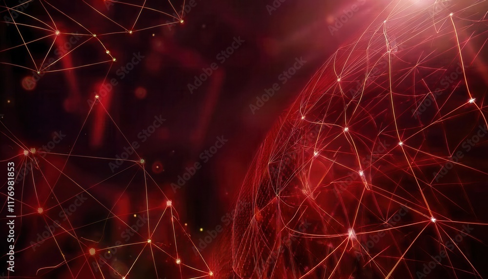 Aufkleber Dynamic Red Network of Illuminated Interconnected Nodes and Lines in Abstract Digital Web Structure for Tech, AI, and Data Concepts