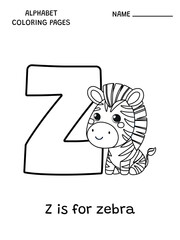 English alphabet coloring page Z is for zebra