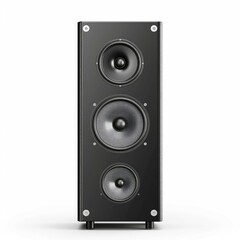 Fototapeta premium Modern black tower speaker standing on white background, delivering powerful and immersive sound