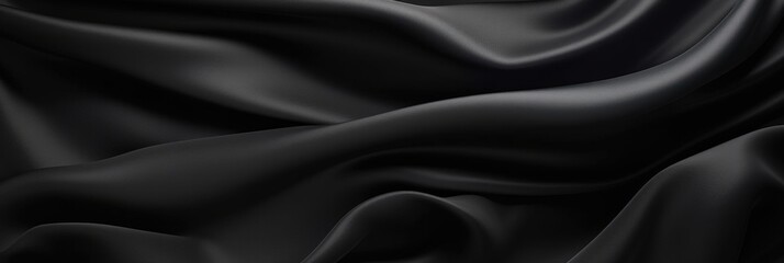 Fototapeta premium Black Silk Fabric Texture Smooth Draped Surface for Backgrounds and Design Projects in High Resolution Detail
