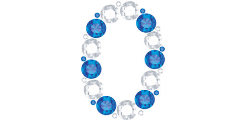 Rhinestone Diamonds Bling Number 0 Luxury Text Design Vector Illustration.