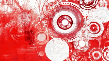 Dynamic Abstract Circles in Vibrant Red and White Colors
