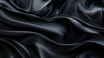 Fototapeta premium Luxurious Black Silk Fabric with Smooth Texture and Elegant Drapes Ideal for Fashion, Decor, and Textile Projects in High Quality