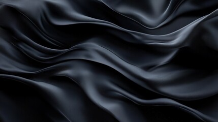 Fototapeta premium Smooth Black Silk Fabric Waves Delicate Texture Background for Fashion, Design, and Elegant Presentations in High-Quality Visuals and Stock Photography
