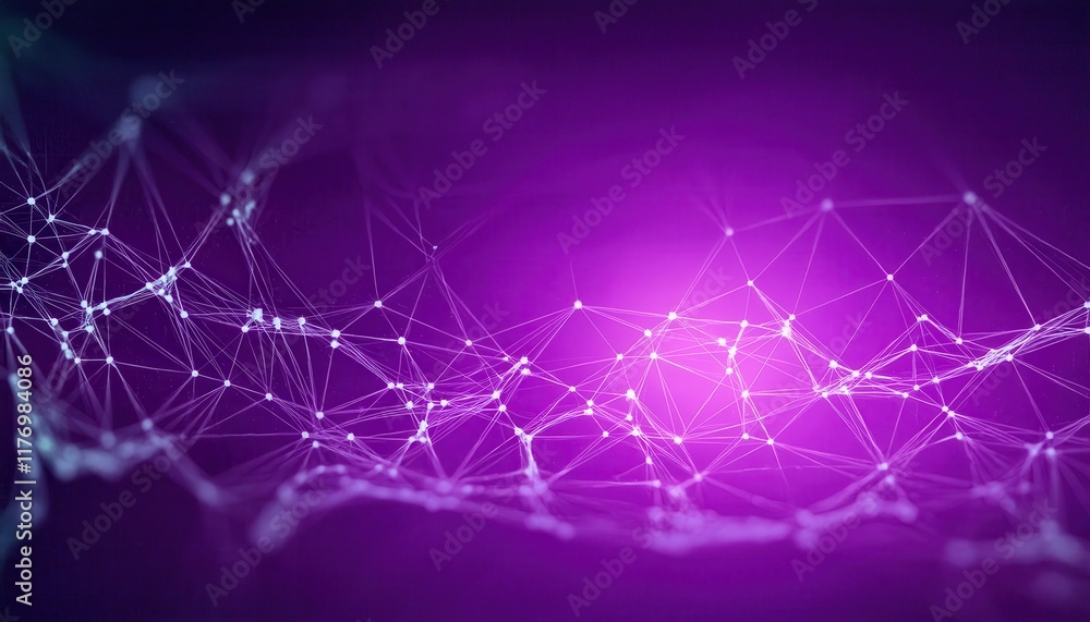 Poster Abstract Purple Digital Wave with Glowing Network Mesh and Nodes Depicting Data Flow, Connectivity, and Futuristic Technology Applications