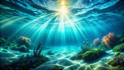 Fototapeta premium Serene Underwater Dreamscape: Flowing Blue & Green Ocean Calm