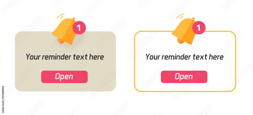 Poster alert notice ui ux reminder notification element vector graphic illustration set, new push message i