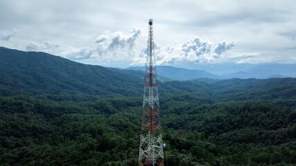communication tower. cell, radio and television antennas on top of a mountain