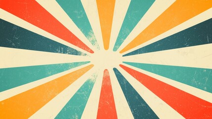 Colorful retro rays create a vibrant burst of vintage style in a playful background design