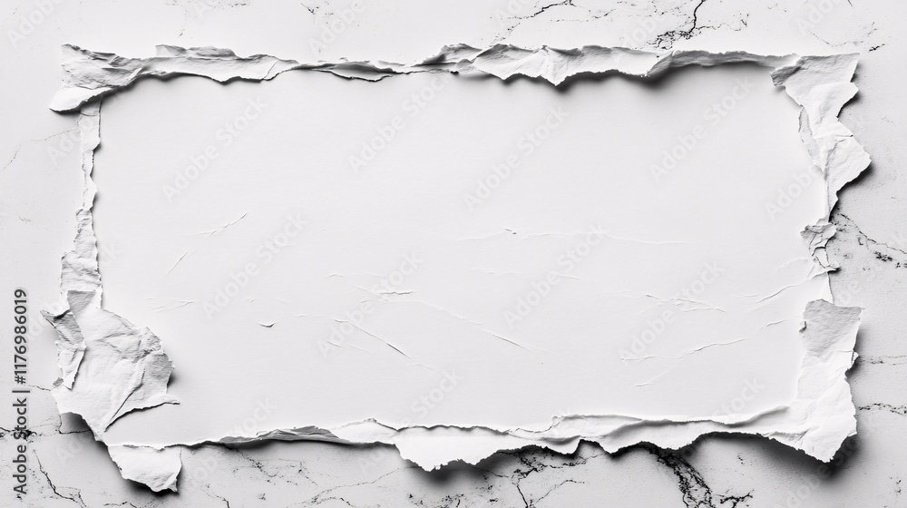 Aufkleber white paper with torn edges on a marble surface creates a blank canvas for creativity
