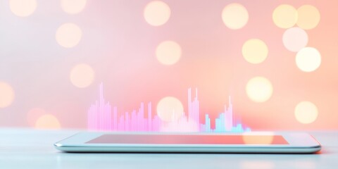 Pastel Financial Graph on Tablet with Abstract Background