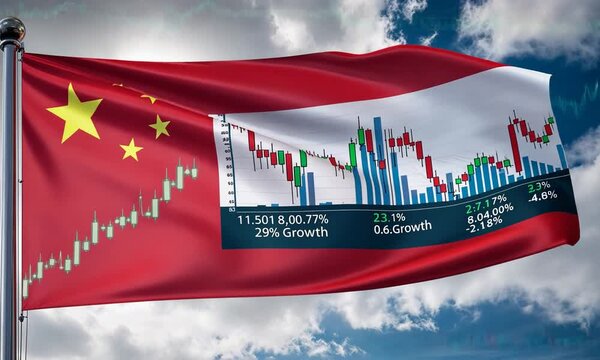 A Chinese flag with a stock market chart fina 2