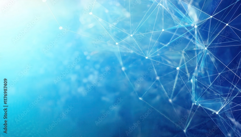 Poster Abstract Digital Network Connections with Blue Gradient Background Depicting Futuristic Data Flow, Innovation, and Communication