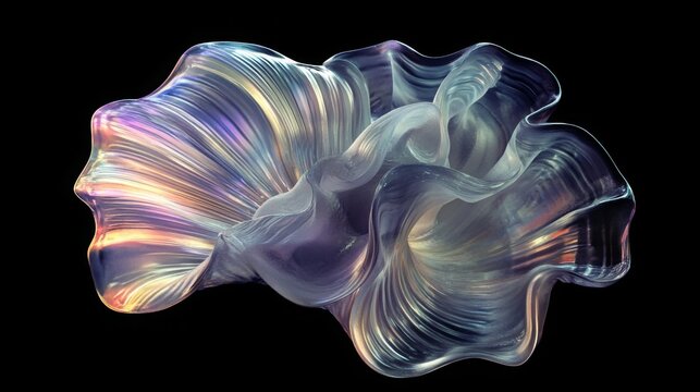 Sea Shell Glowing dreamy underwater creature. Isolated sea animal on black background.