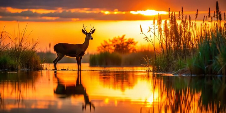 Silhouette of Roe Deer in Italian Lake Undergrowth - Fazzon, Pellizzano, Trentino