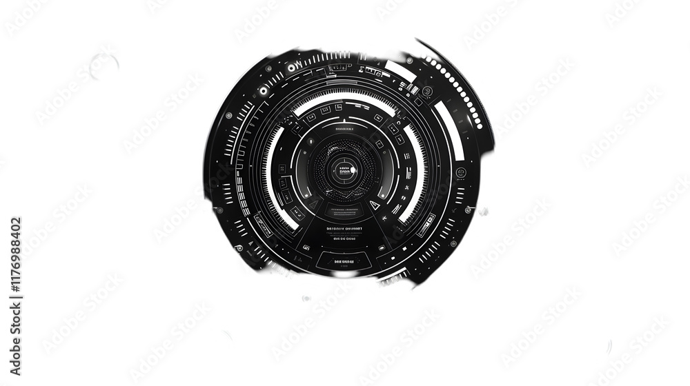 Poster hud sci-fi interface screen view black on white design virtual reality futuristic technology display