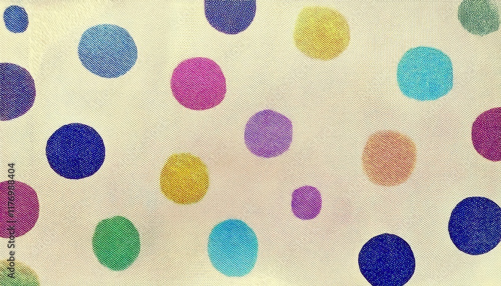Aufkleber vibrant multicolored polka dot pattern on light textured fabric background for modern home decor, di